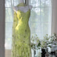 Robe de soirée longue/courte en mousseline de soie, élégante et romantique, verte, gh4399