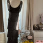Robe de soirée longue en mousseline de soie, élégante et perlée, noire, à volants, gh4751
