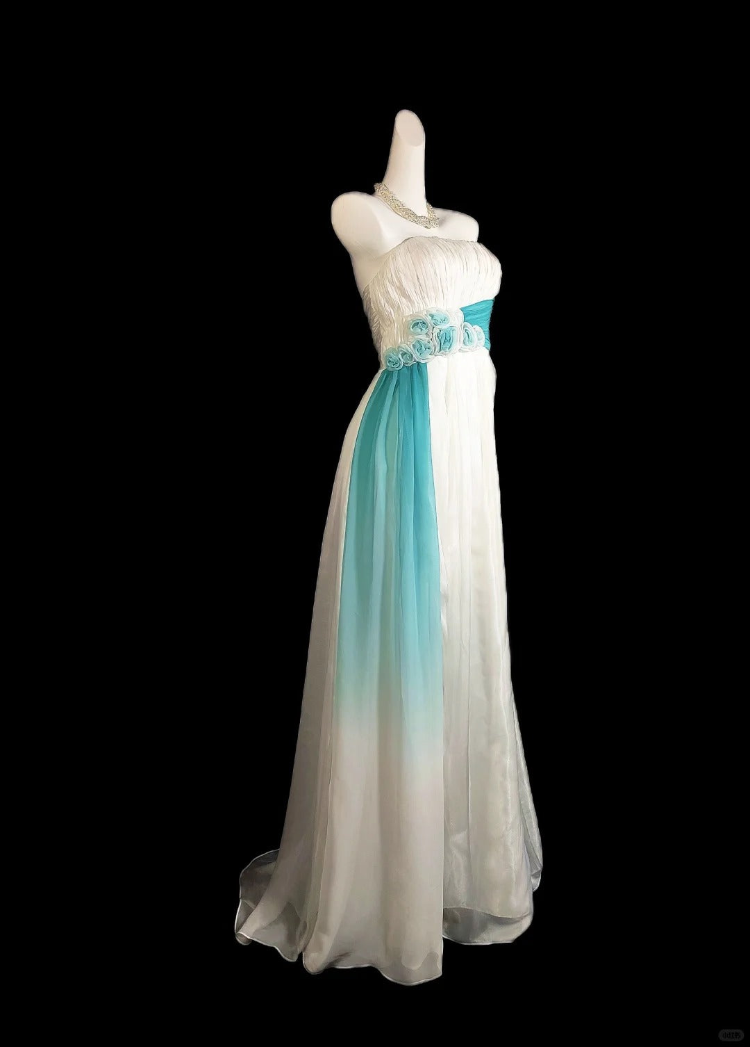 Weiß Blau Floral Lange Tüll Elegante Formale Ballkleid Abendkleid Partykleid Brautjungfernkleider gh4289