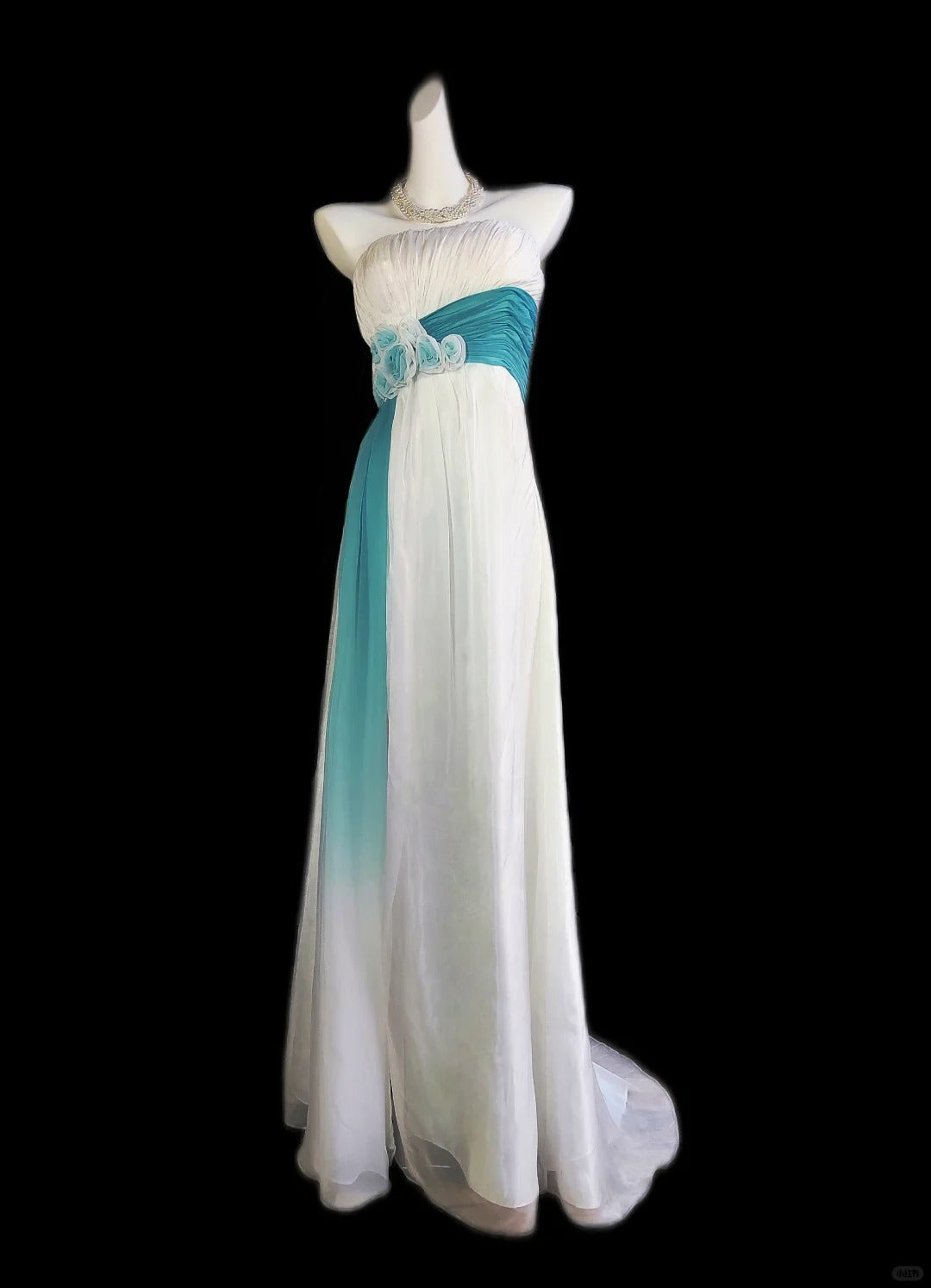 Weiß Blau Floral Lange Tüll Elegante Formale Ballkleid Abendkleid Partykleid Brautjungfernkleider gh4289