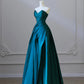 Blau Pretty Fashion Plissee A-Linie Off-Shoulder Lange Satin Prinzessin Ballkleid Abendkleid Partykleid gh3433