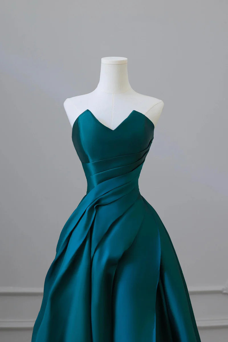 Blau Pretty Fashion Plissee A-Linie Off-Shoulder Lange Satin Prinzessin Ballkleid Abendkleid Partykleid gh3433