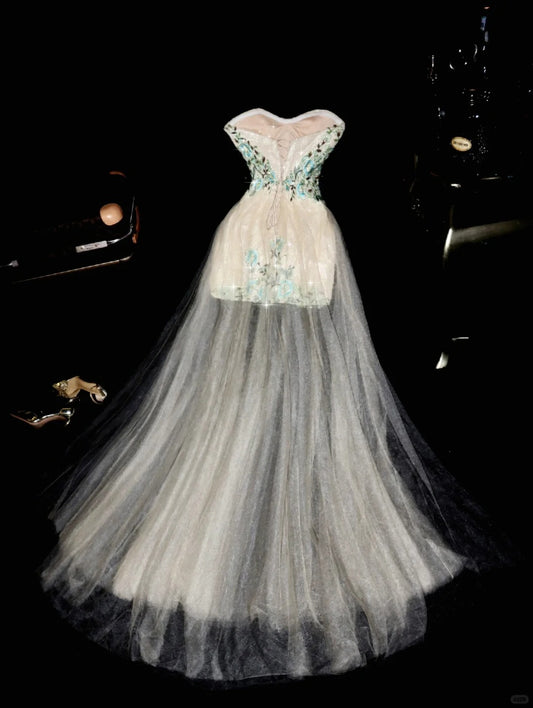 Robe de soirée longue en tulle blanc et perles, magnifique modèle gh4417