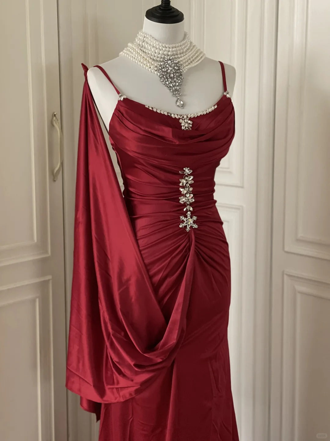 Robe de soirée élégante et vintage, style bordeaux, longueur au sol, style bal, gh4265