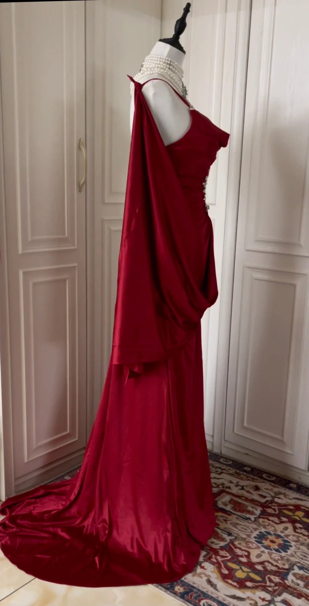 Robe de soirée élégante et vintage, style bordeaux, longueur au sol, style bal, gh4265