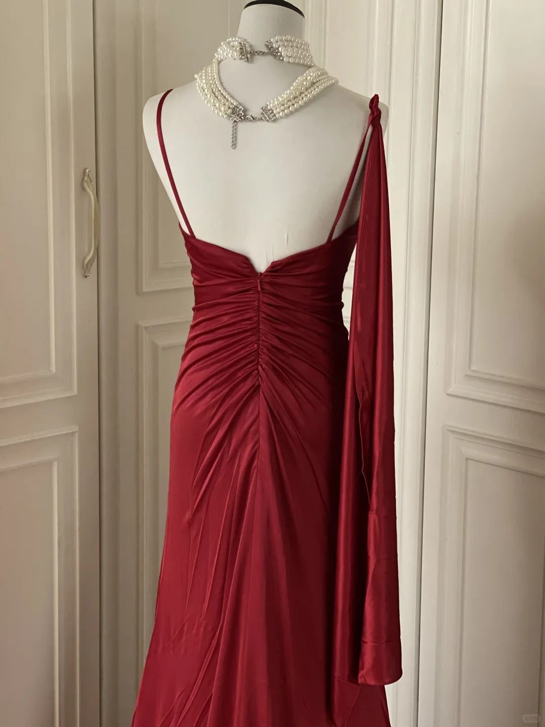 Robe de soirée élégante et vintage, style bordeaux, longueur au sol, style bal, gh4265