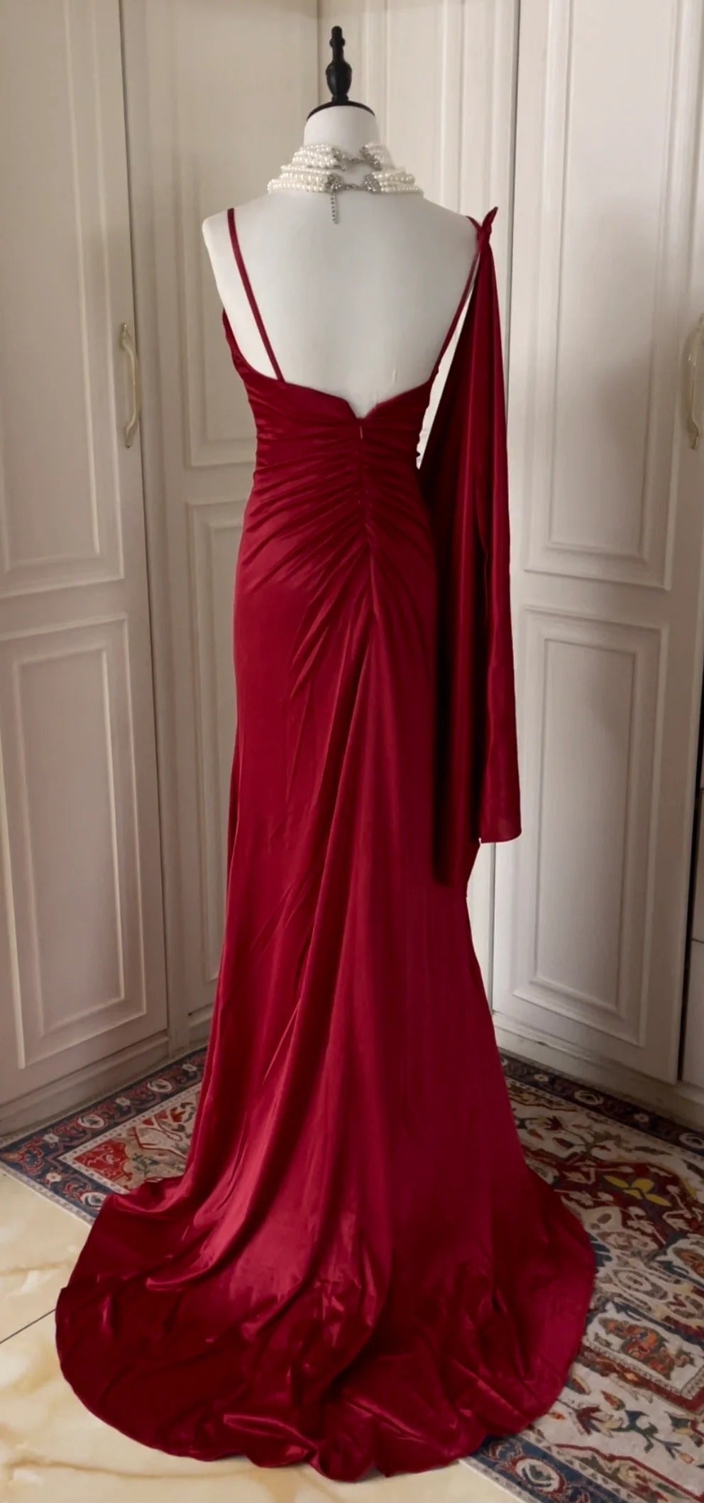 Robe de soirée élégante et vintage, style bordeaux, longueur au sol, style bal, gh4265