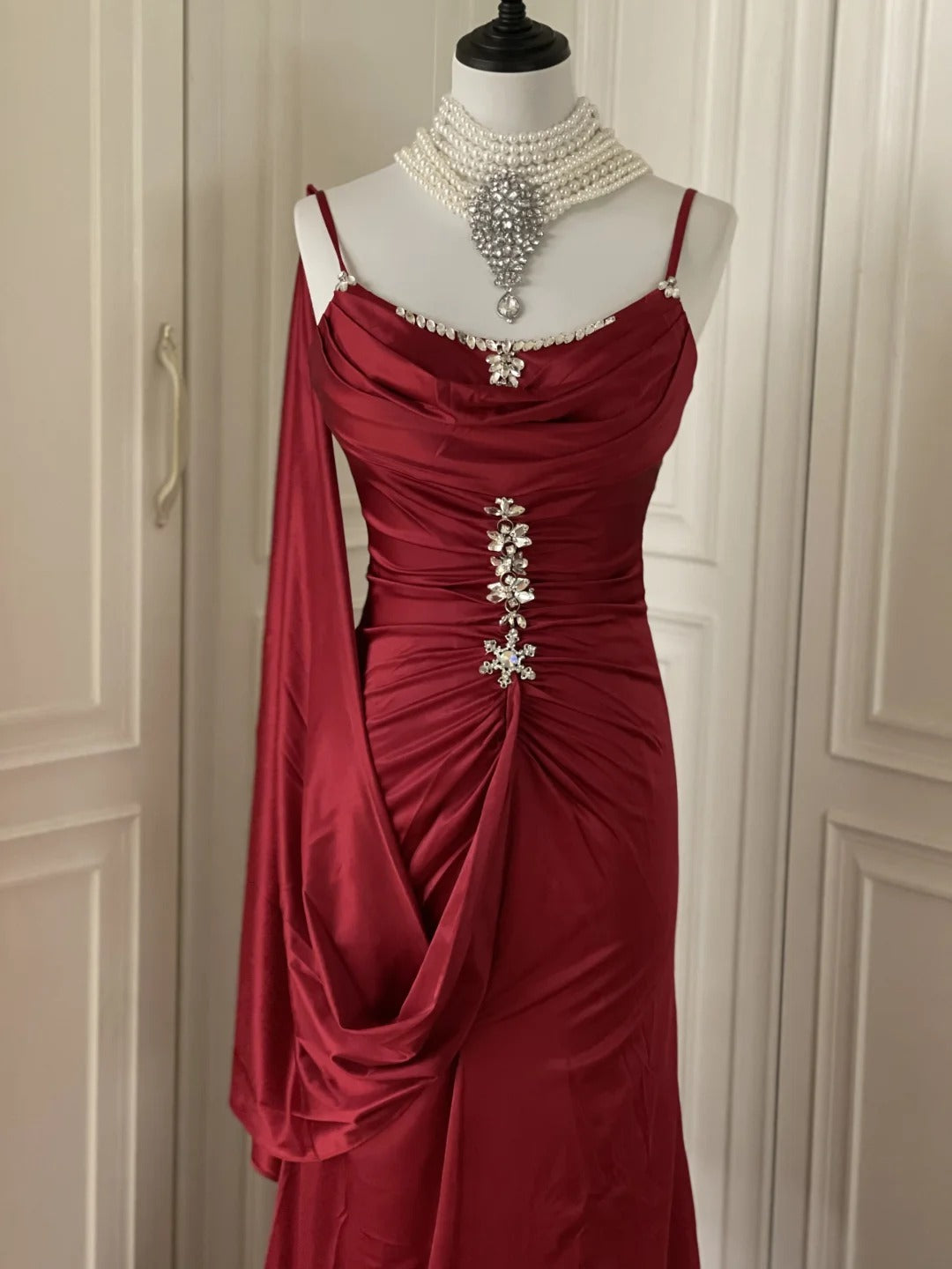 Robe de soirée élégante et vintage, style bordeaux, longueur au sol, style bal, gh4265