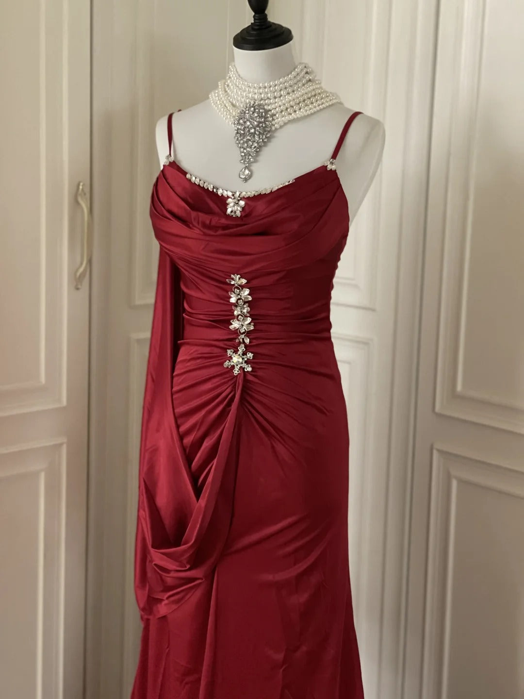 Robe de soirée élégante et vintage, style bordeaux, longueur au sol, style bal, gh4265