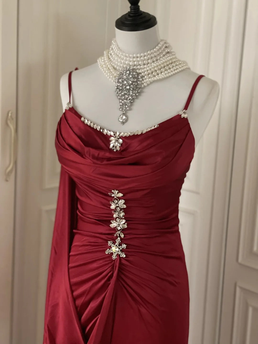 Robe de soirée élégante et vintage, style bordeaux, longueur au sol, style bal, gh4265