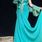 Robe de soirée sirène longue en satin et mousseline de soie, bleu vert, perles, à la mode, gh4923