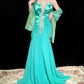 Robe de soirée sirène longue en satin et mousseline de soie, bleu vert, perles, à la mode, gh4923