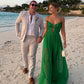 Green A-line V-neck halter chiffon long evening gown party dress wedding guest dress gh3024