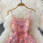 Robe à bretelles en maille rose pailletée pour femme été 11003