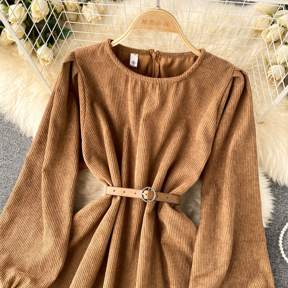 Simple Corduroy Long Sleeve Dress Fashion Dress  10887