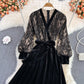 Black V Neck Lace A Line Dress Fashion Dress  10888