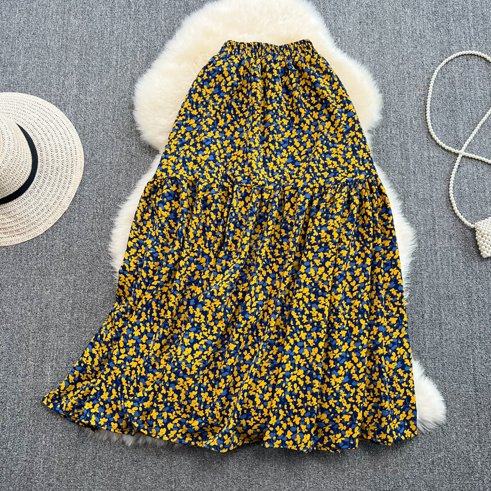 Vintage elastische Taille genäht gebrochene Blume große Schaukel Chiffon 11278