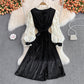 Black Velvet Long Sleeve Dress Fashion Dress  10954