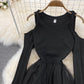Black Irregular Long Sleeve Off Shoulder Dress Fashion Dress  10872
