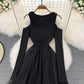 Black Irregular Long Sleeve Off Shoulder Dress Fashion Dress  10872