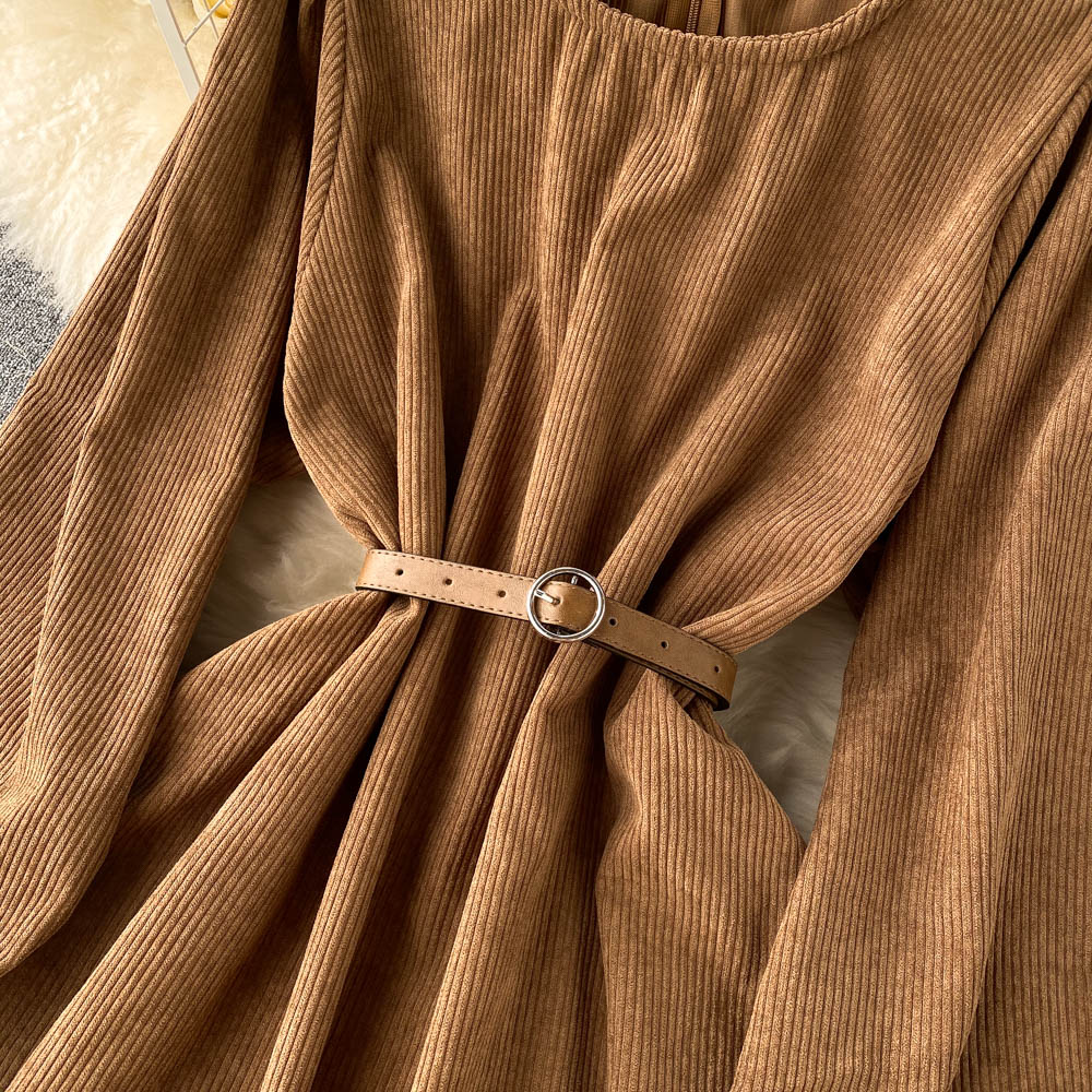 Simple Corduroy Long Sleeve Dress Fashion Dress  10887