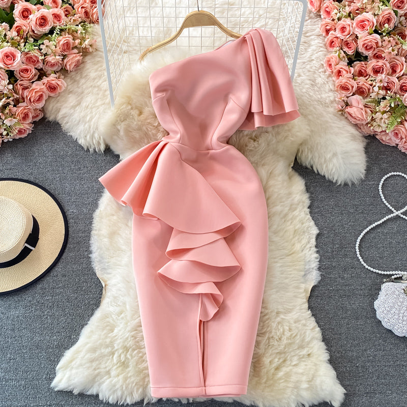 Stylish One Shoulder Satin Short Dress Party Dress  10918