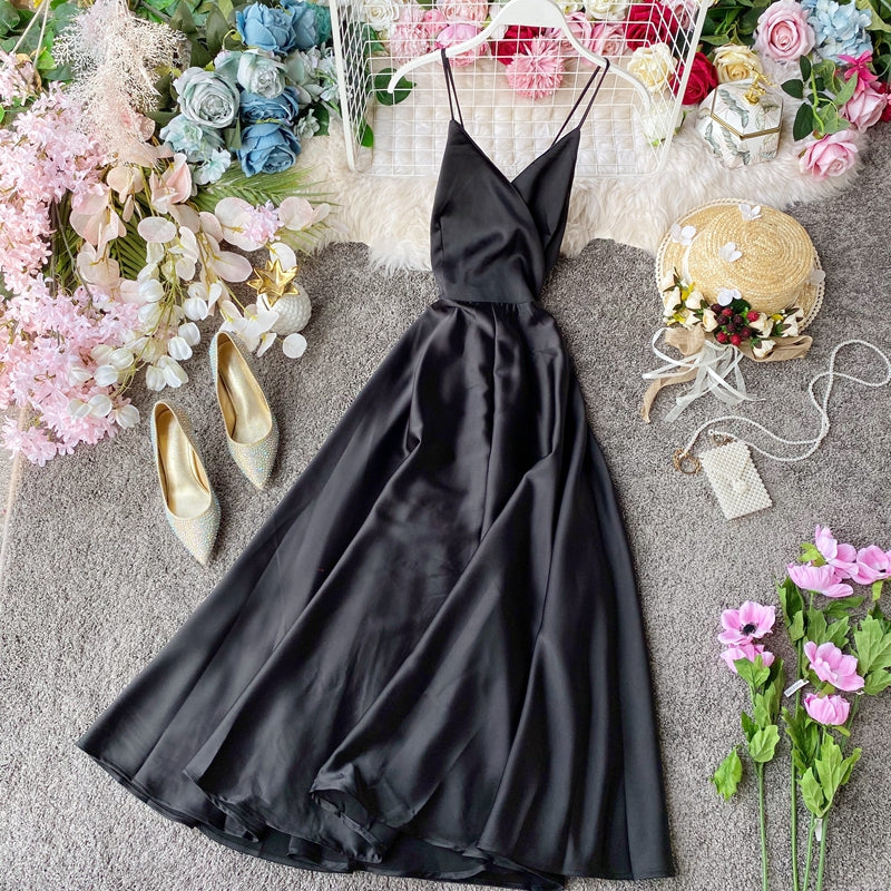 Elegant V Neck Satin A Line Dress Fashion Dress  10857
