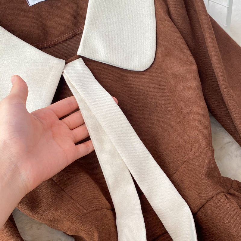 Sweet Corduroy Long Sleeve Dress Fashion Dress  10853