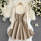Fashionable Knitted Base Sweater + A Line PU Leather Dress Fashion Dress  10885