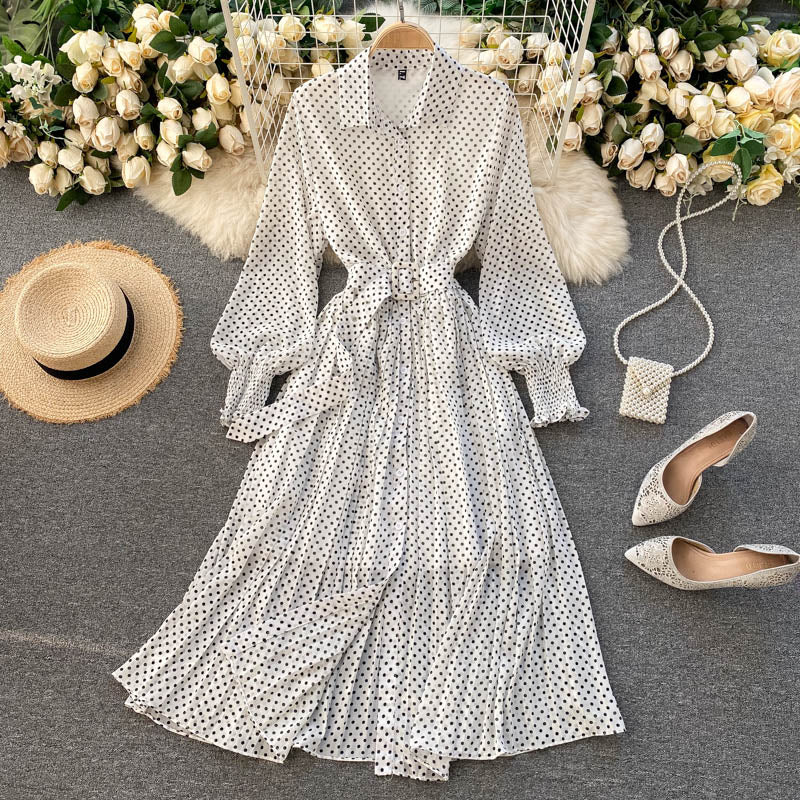 Fashionable A Line Polka Dot Long Sleeve Dress Fashion Dress  10924