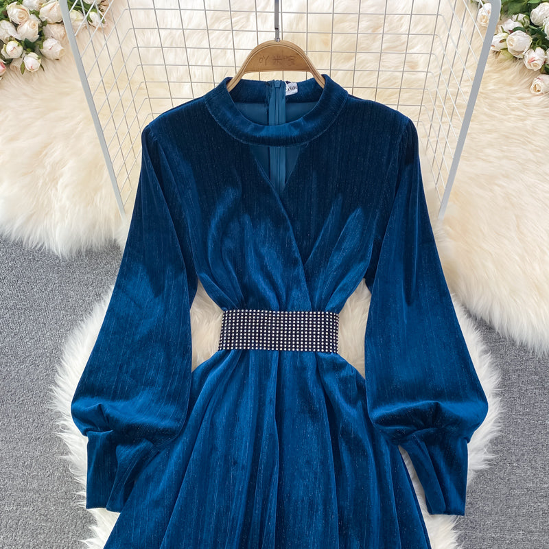 Elegant Velvet Long Sleeve Dress Fashion Dress  10849