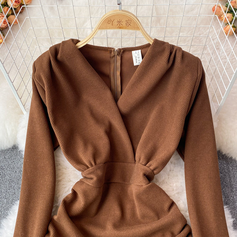 Sexy V Neck Long Sleeve Dress Fashion Dress  10842