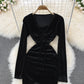 Sexy V Neck Velvet Long Sleeve Dress Fashion Dress  10864