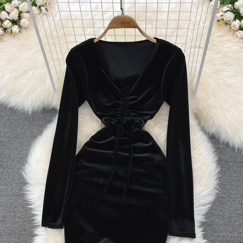 Sexy V Neck Velvet Long Sleeve Dress Fashion Dress  10864