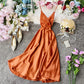 Elegant V Neck Satin A Line Dress Fashion Dress  10857