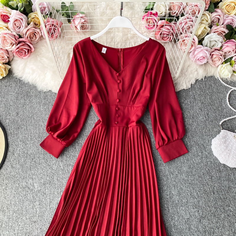 Simple V Neck Long Sleeve Dress Fashion Dress  10805