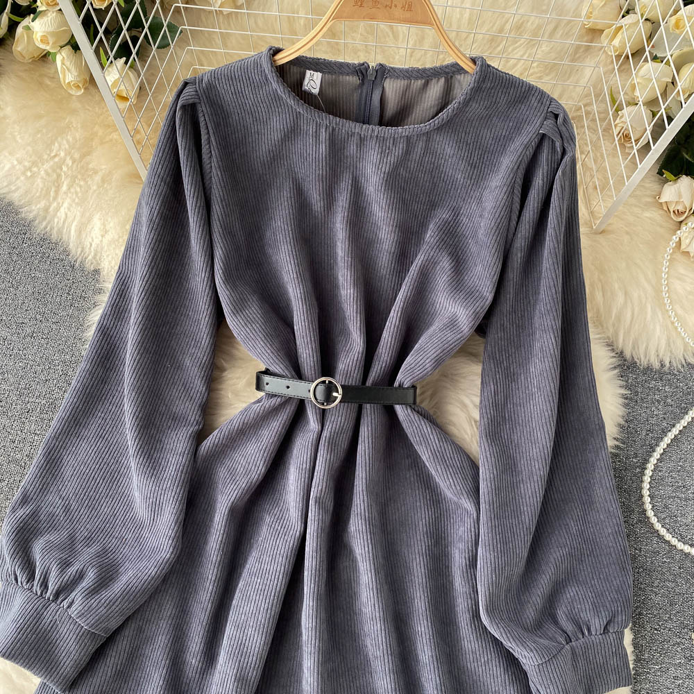 Simple Corduroy Long Sleeve Dress Fashion Dress  10887