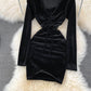Sexy V Neck Velvet Long Sleeve Dress Fashion Dress  10864