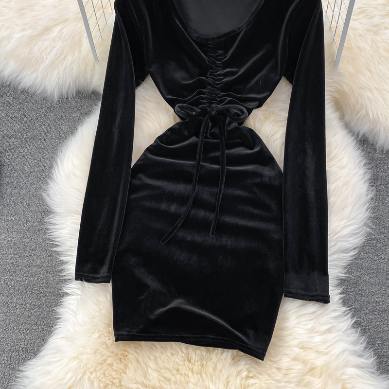 Sexy V Neck Velvet Long Sleeve Dress Fashion Dress  10864