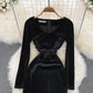 Black V Neck Long Sleeve Dress Fashion Dress  10844