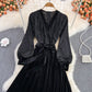 Black V Neck Lace A Line Dress Fashion Dress  10888