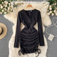 Sexy V-Neck Drawstring Dress Fashion Dress  10815