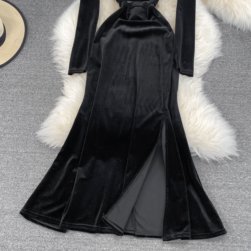 Black V Neck Long Sleeve Dress Fashion Dress  10844
