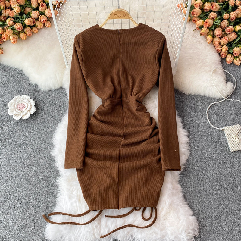 Sexy V Neck Long Sleeve Dress Fashion Dress  10842