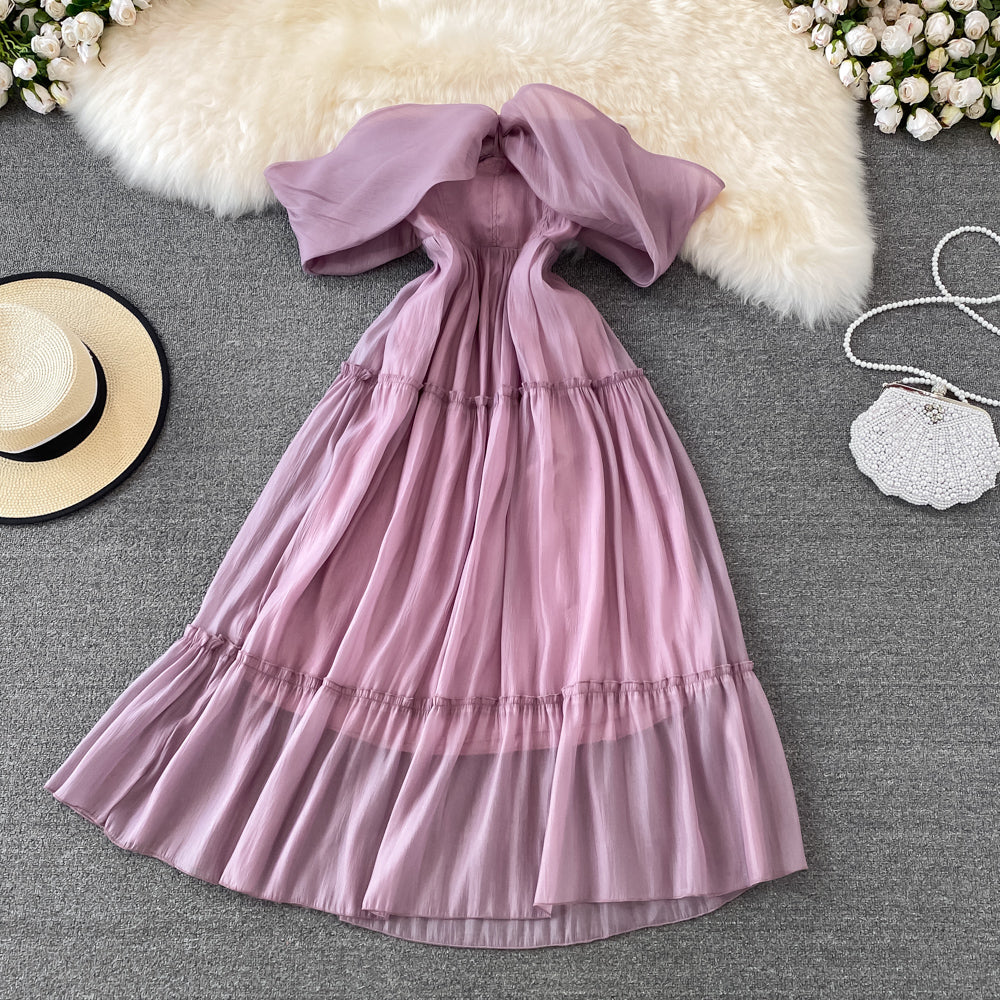 Purple A Line Short Dress Off Shouler Party Dress  10754