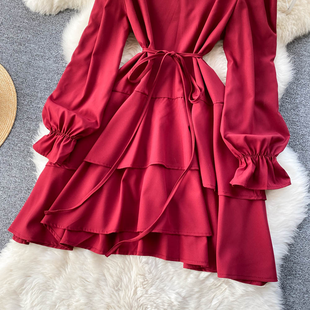 Simple V Neck Long Sleeve Dress Fashion Dress  10775