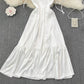 Simple V Neck Short White Dress Fashion Girls Dress  10802