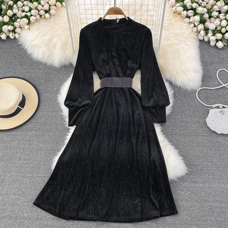 Elegant Velvet Long Sleeve Dress Fashion Dress  10849