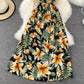 Cute V Neck Floral Dress With Bow Fashion Dress  10790