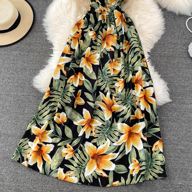 Cute V Neck Floral Dress With Bow Fashion Dress  10790